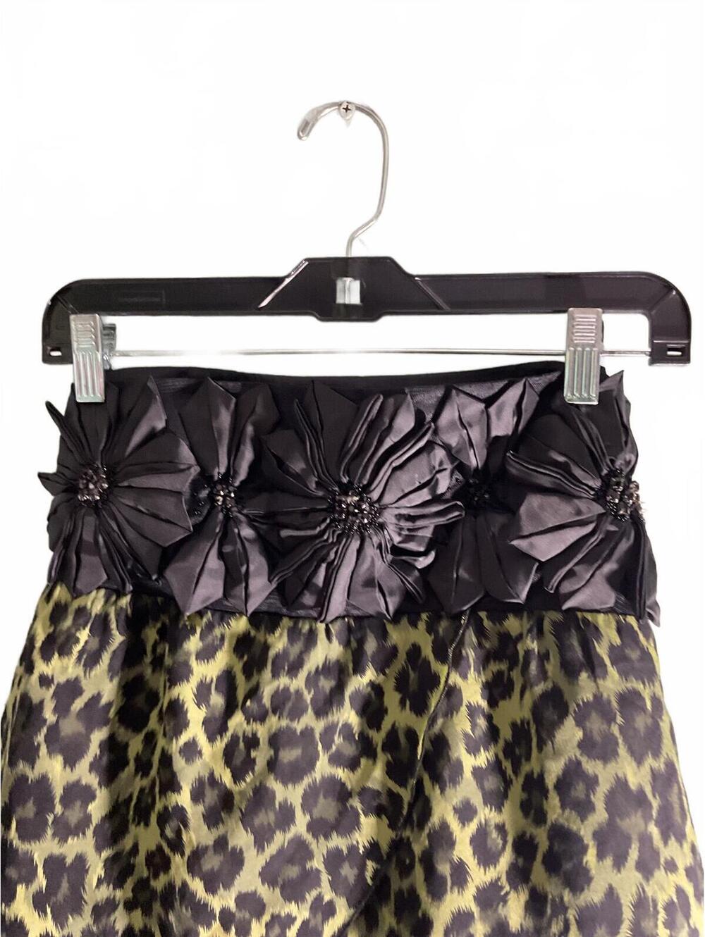 Alice + Olivia Green Strapless Silk Leopard Print Tiered Mini Skirt Small - Picture 3 of 10